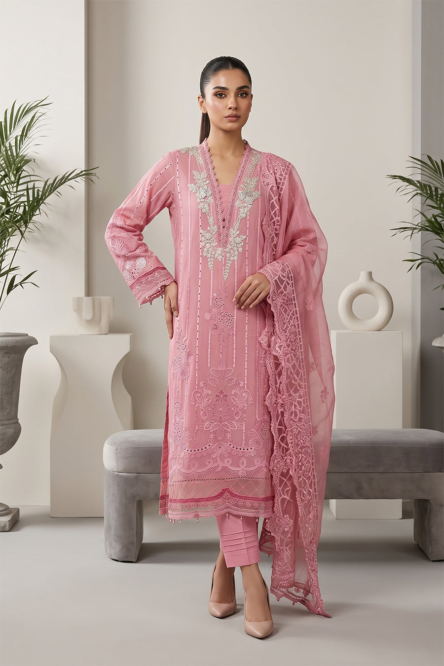 Blush Pink Embroidered 3 Piece Suit
