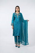 Elegant Teal Blue Embroidered Three Piece Salwar Kameez