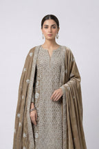 Luxury Beige Embroidered Three Piece Set for Women
