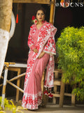 Boishakhi Red & White Floral Saree – Pohela Boishakh Special Ethnic Wear