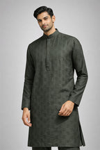 Olive Textured Jacquard Panjabi for Men