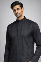 Jet Black Embroidered Panjabi for Men