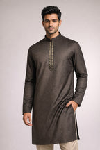 Chocolate Brown Jacquard Panjabi for Men
