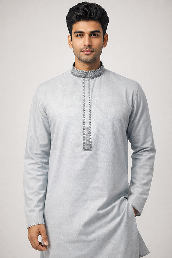 Silver Grey Textured Panjabi for Men