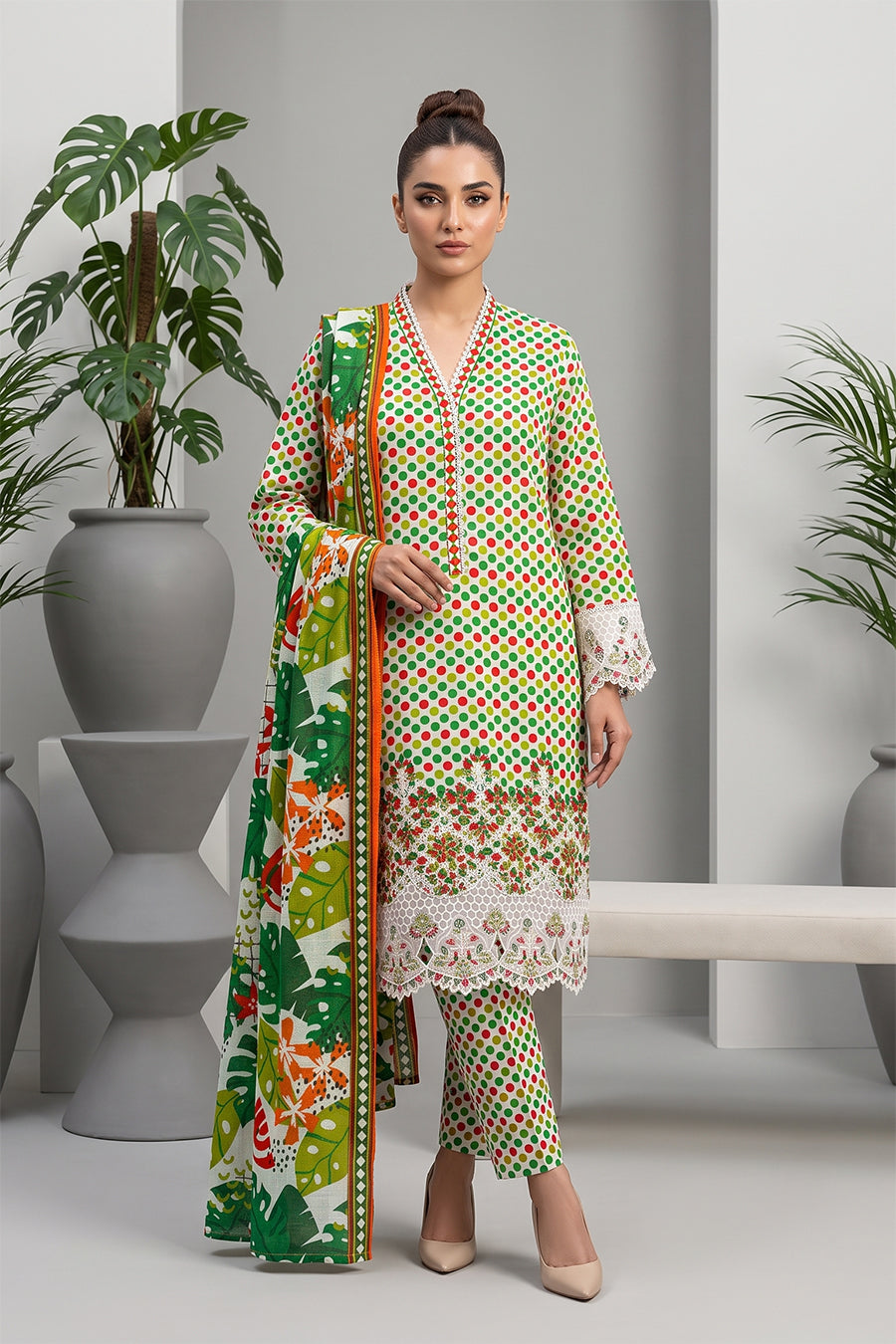 Green Polka Print 3 Piece Suit