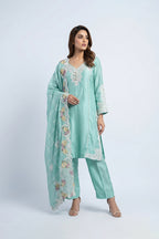 Elegant Mint Green Embroidered Salwar Kameez Set with Designer Dupatta