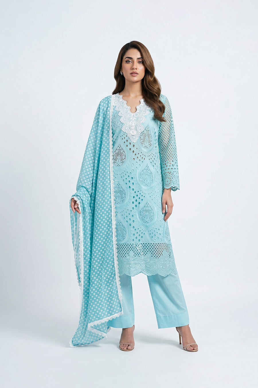 Sky Blue Embroidered Lawn Three Piece Set for Women