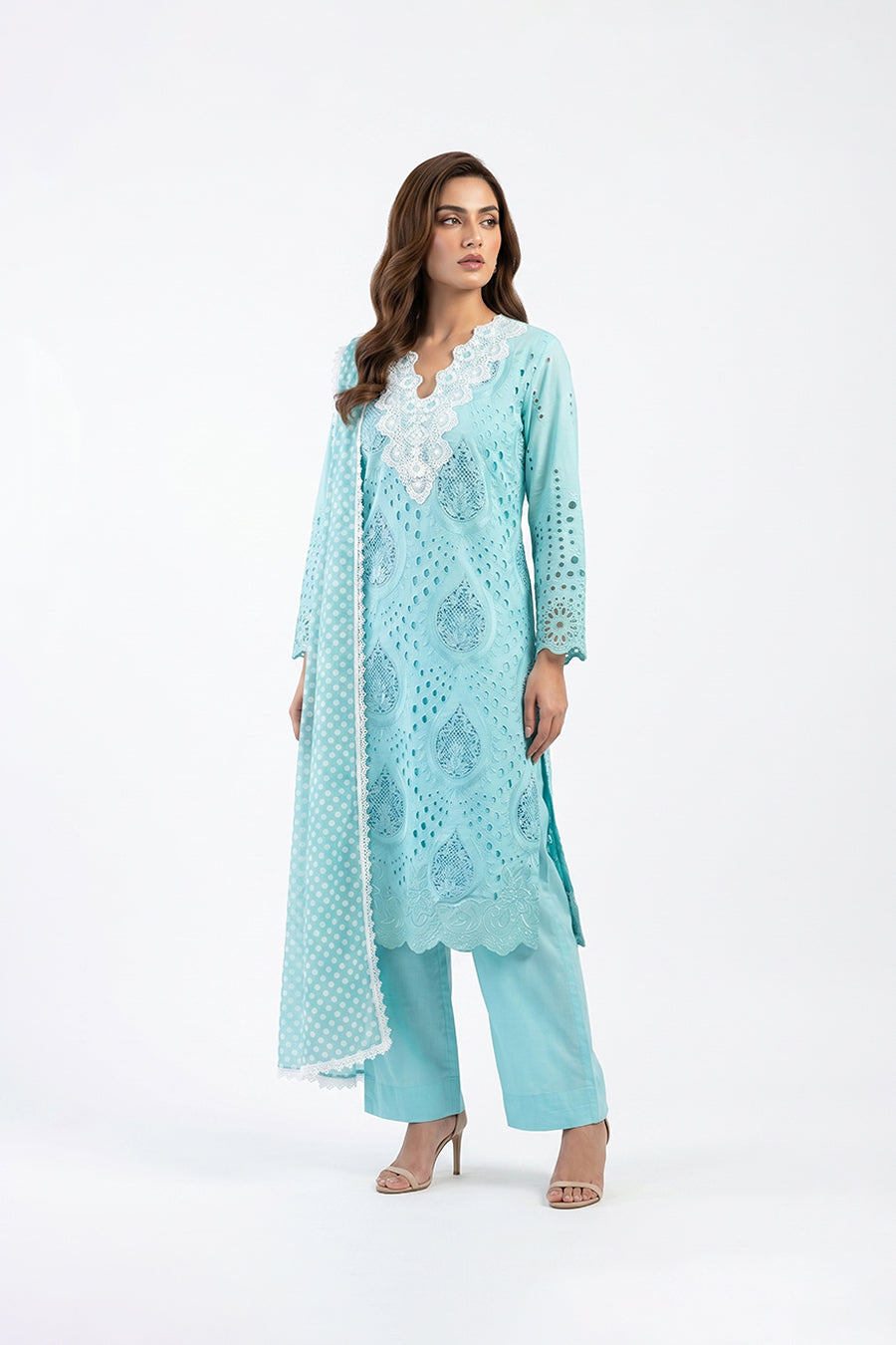 Sky Blue Embroidered Lawn Three Piece Set for Women