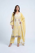 Elegant Pastel Yellow Embroidered Three Piece Salwar Kameez Set