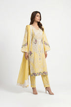 Elegant Pastel Yellow Embroidered Three Piece Salwar Kameez Set