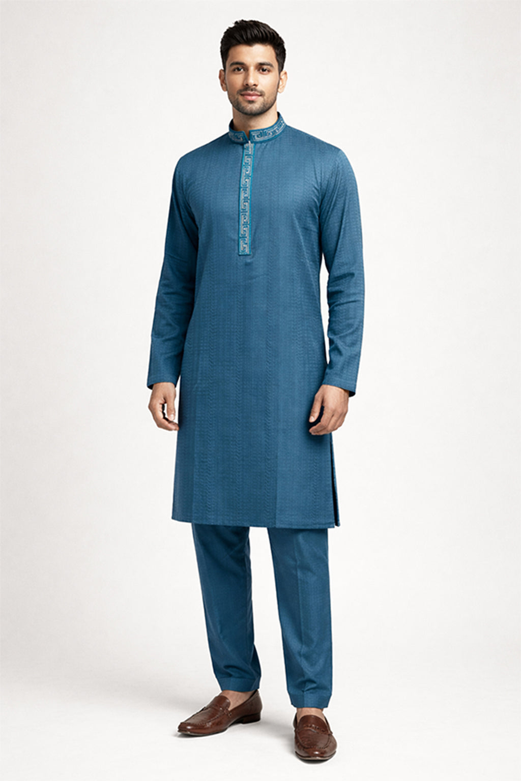 Turquoise Embroidered Panjabi for Men