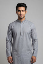 Grey Textured Mixed Cotton Panjabi