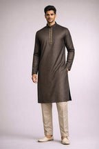 Chocolate Brown Jacquard Panjabi for Men