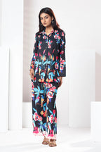 Black Floral Printed Co-Ord Set – Elegant Casual Wea