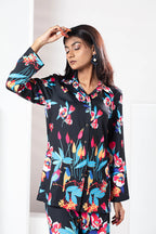 Black Floral Printed Co-Ord Set – Elegant Casual Wea