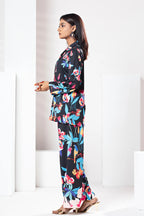 Black Floral Printed Co-Ord Set – Elegant Casual Wea