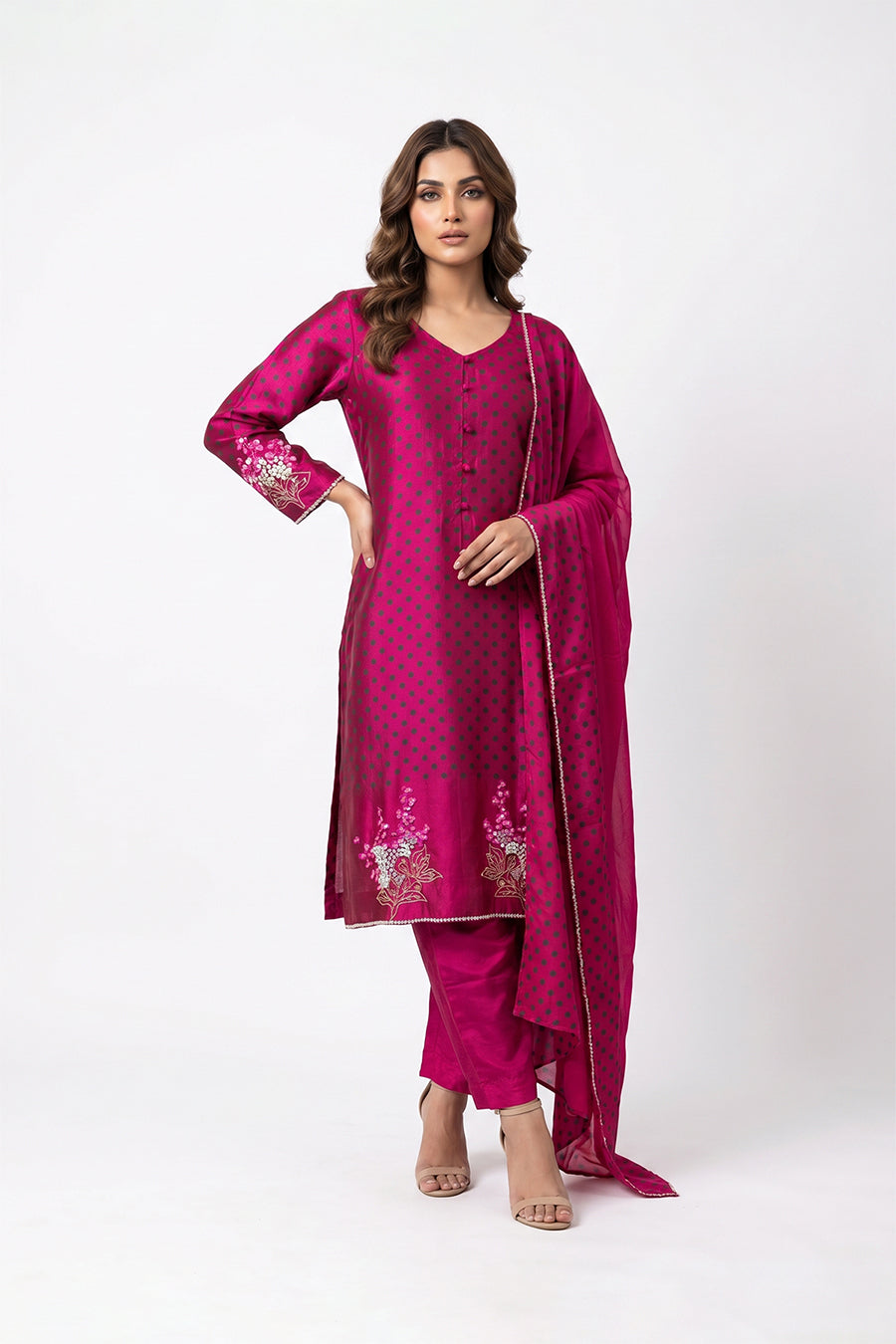Elegant Magenta Pink Salwar Kameez Set with Embroidered Dupatta for Women
