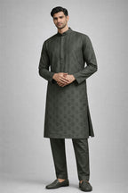 Olive Textured Jacquard Panjabi for Men