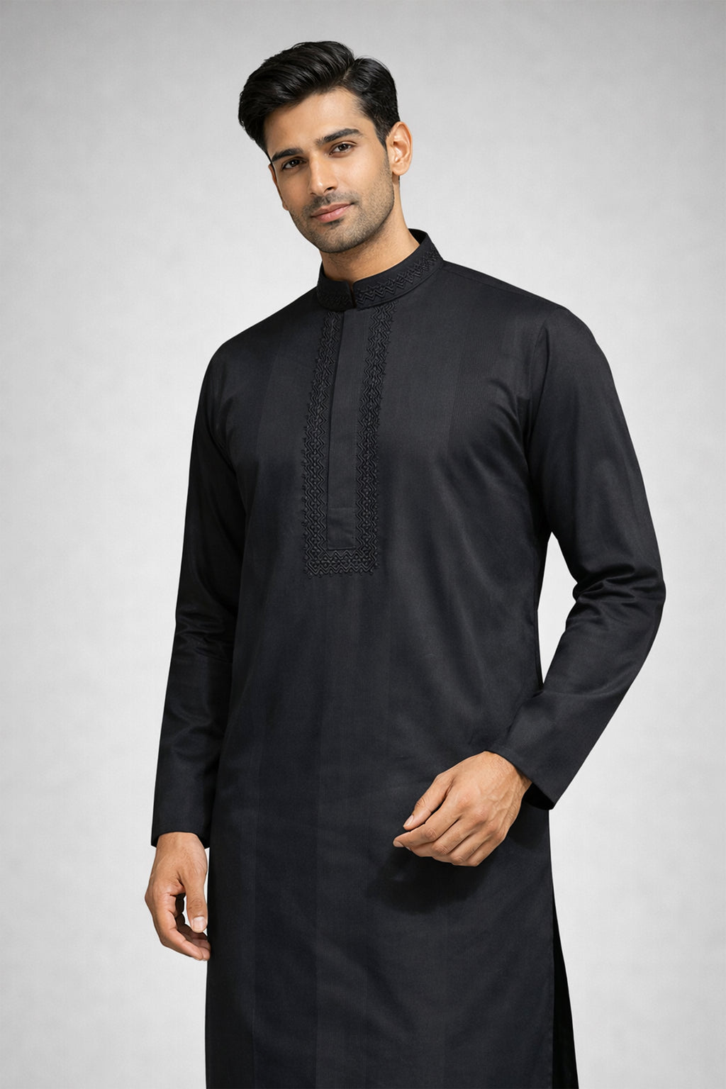 Jet Black Embroidered Panjabi for Men