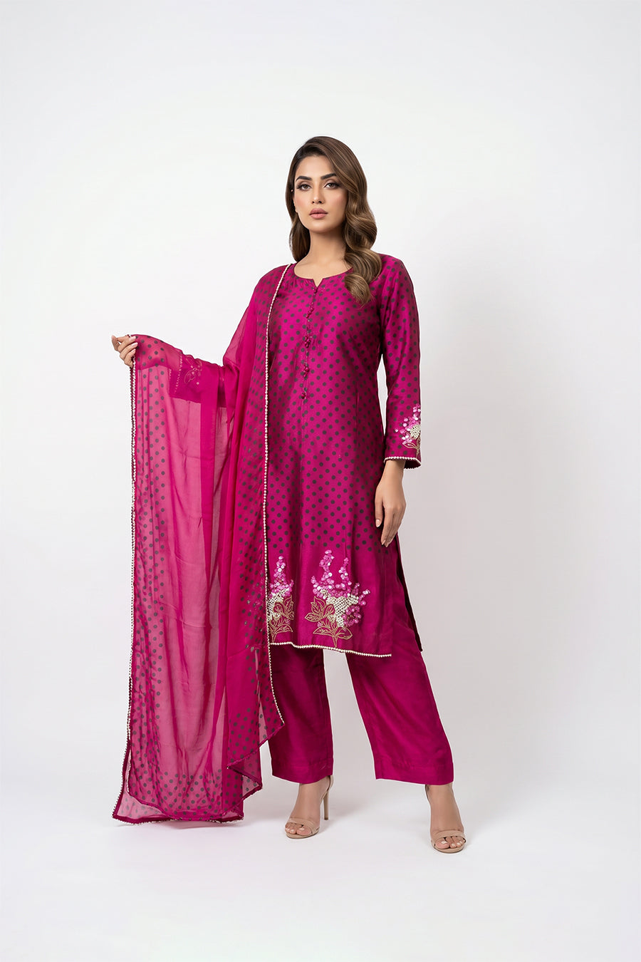 Elegant Magenta Pink Salwar Kameez Set with Embroidered Dupatta for Women