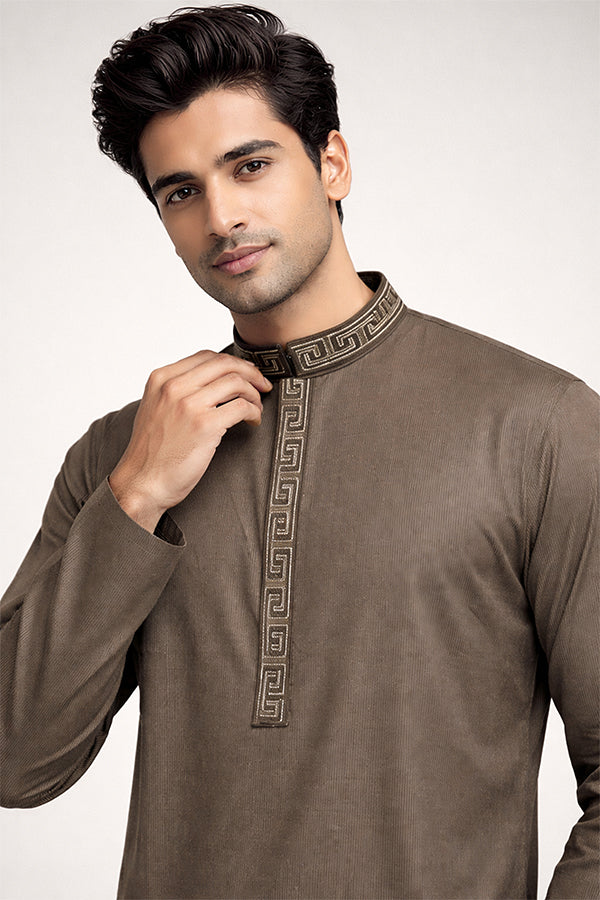 Coffee Brown Embroidered Panjabi for Men