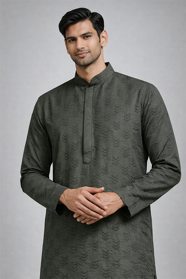 Olive Textured Jacquard Panjabi for Men