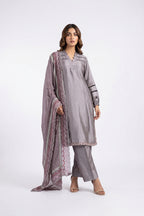 Elegant Ash Grey Women’s Salwar Kameez Set with Designer Dupatta
