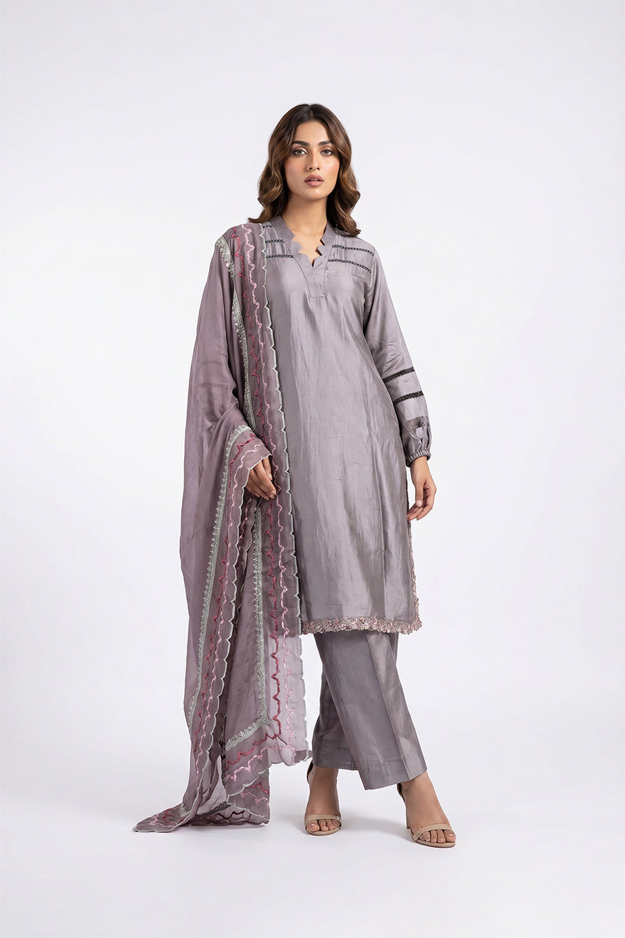Elegant Ash Grey Women’s Salwar Kameez Set with Designer Dupatta