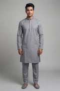 Grey Textured Mixed Cotton Panjabi