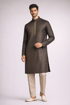 Chocolate Brown Jacquard Panjabi for Men