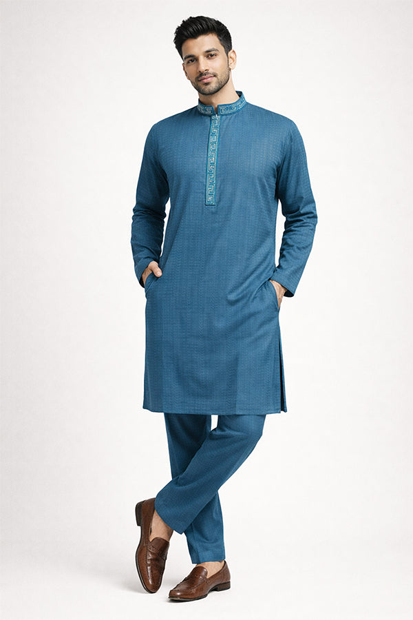 Turquoise Embroidered Panjabi for Men