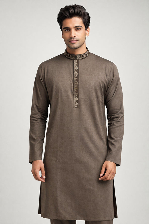 Coffee Brown Embroidered Panjabi for Men