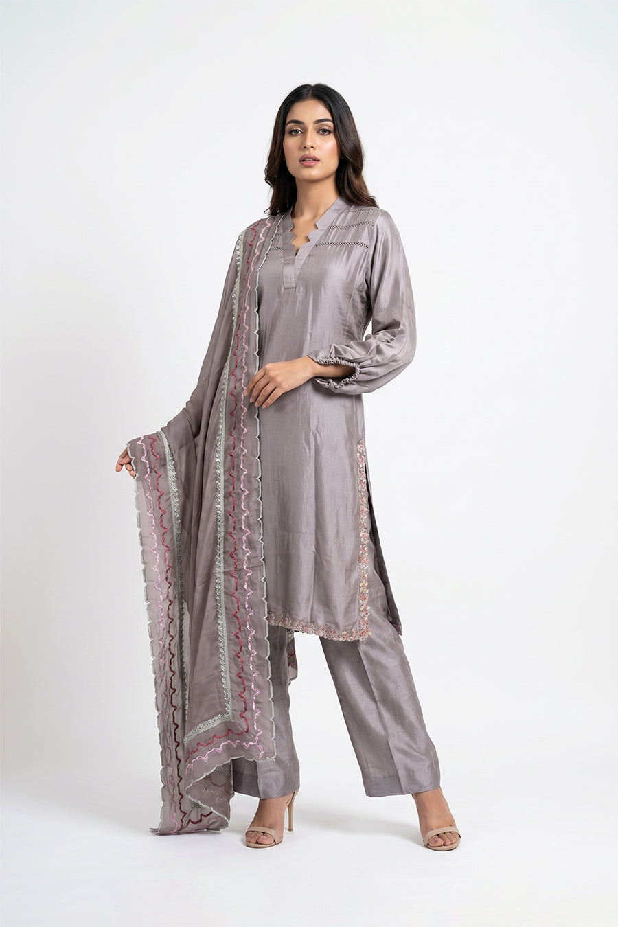 Elegant Ash Grey Women’s Salwar Kameez Set with Designer Dupatta