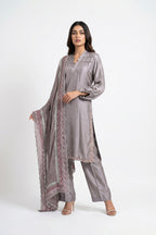 Elegant Ash Grey Women’s Salwar Kameez Set with Designer Dupatta