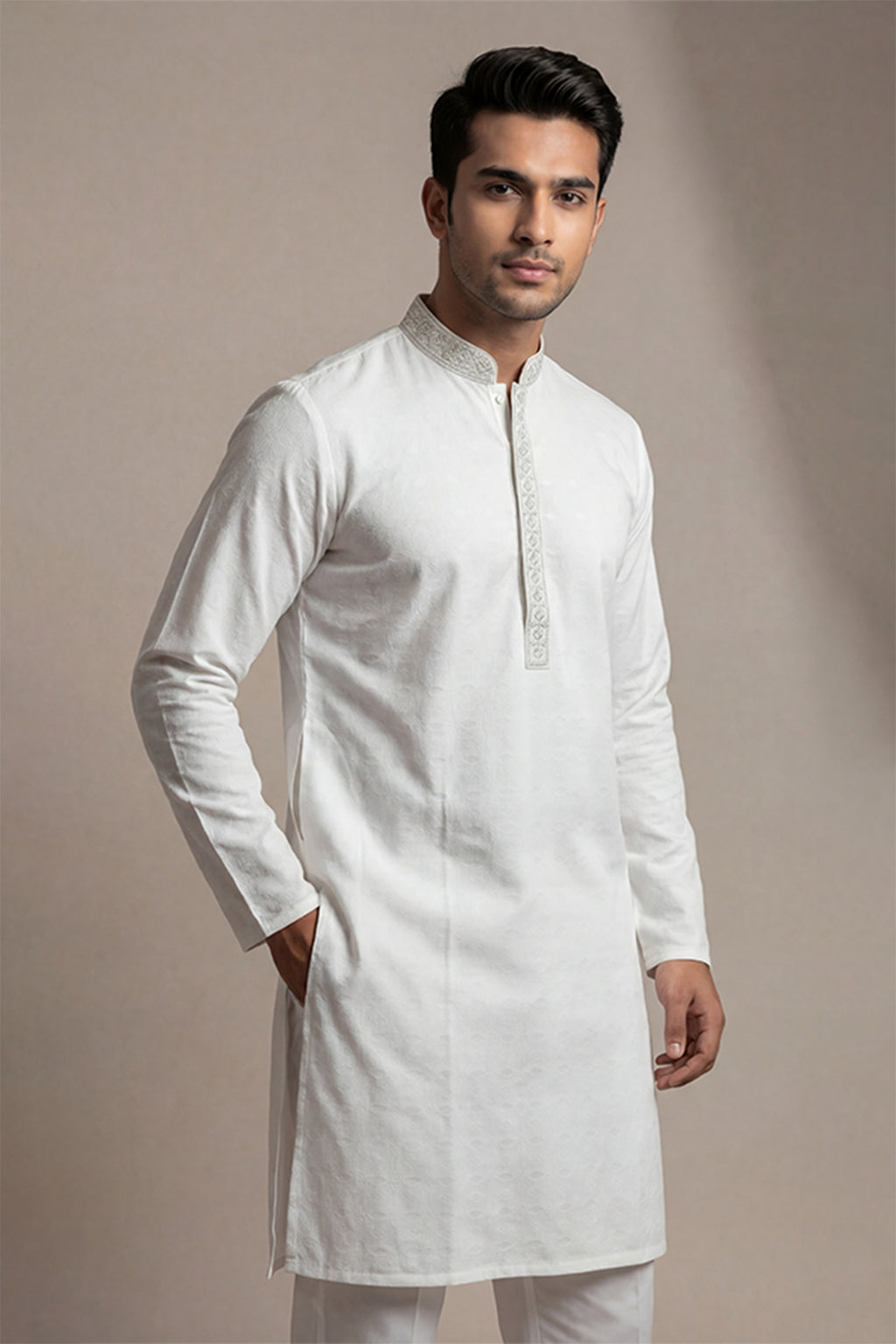 Premium Ivory White Cotton Panjabi Regular Fit