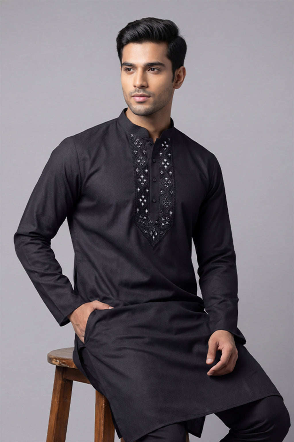 Black Embroidered Premium Panjabi for Men