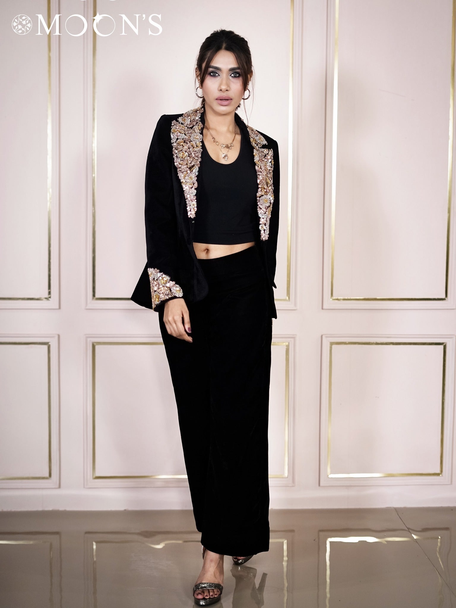 Luxe Embellished Velvet Blazer Set