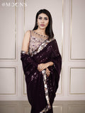 Deep Wine sequin Party Saree with Hand Embellished Blouse