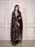 Hand-Embroidered Velvet Bridal Shawl with Zardosi Borders