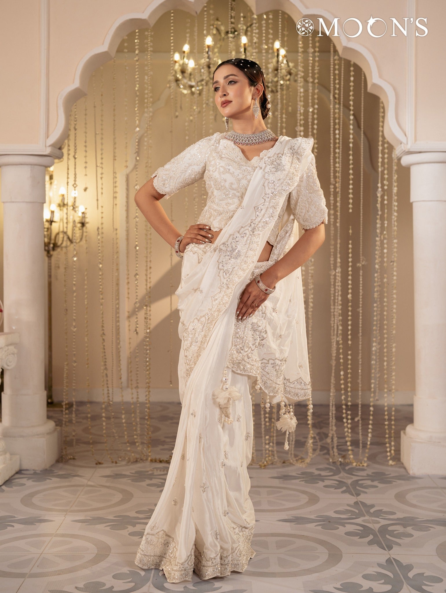 Moonlit Muse White Saree – Hand-Embroidered Bridal Luxury