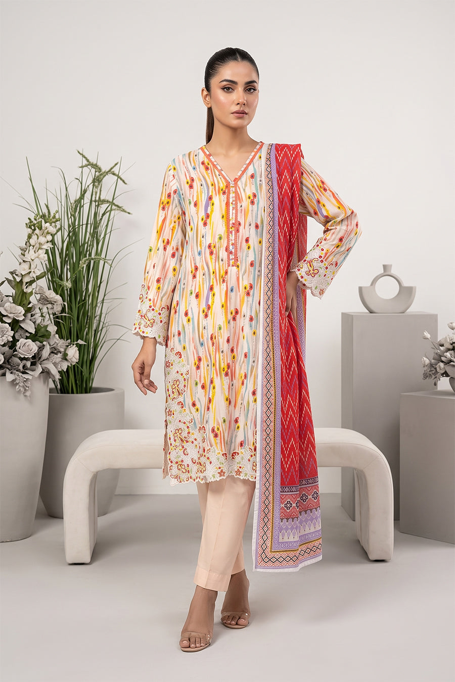 Ivory Bloom Embroidered 3 Piece Suit