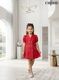 Cherry Red Double-Breasted Dress for Girls – Elegant Party Wear