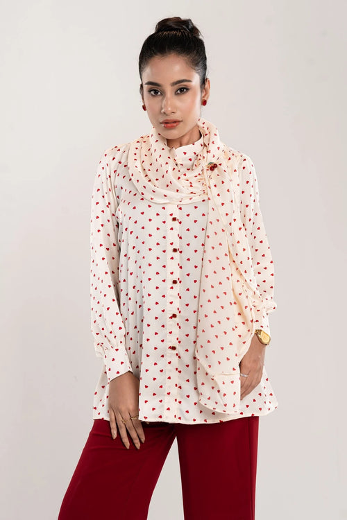Cherie Heart Print Button-Down Shirt
