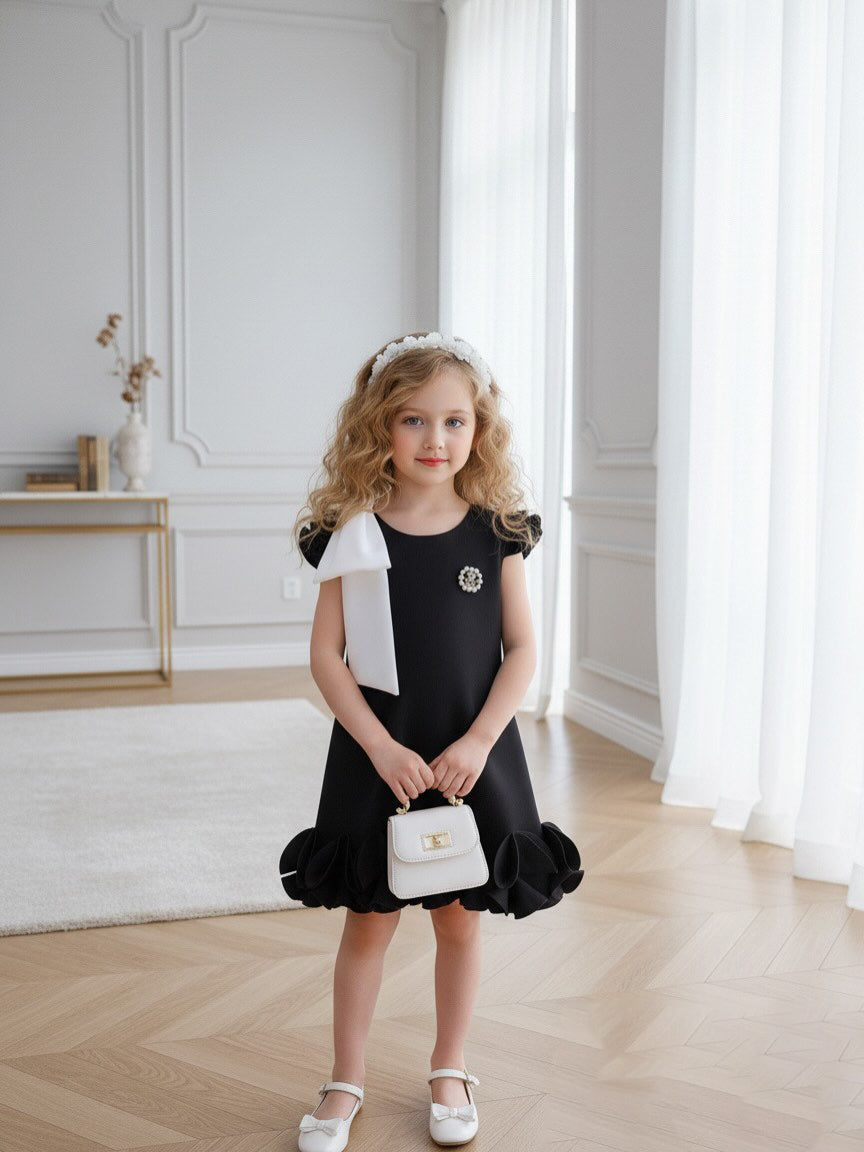 Midnight Pearl Bow Dress – Elegant Black Party Dress