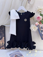 Midnight Pearl Bow Dress – Elegant Black Party Dress