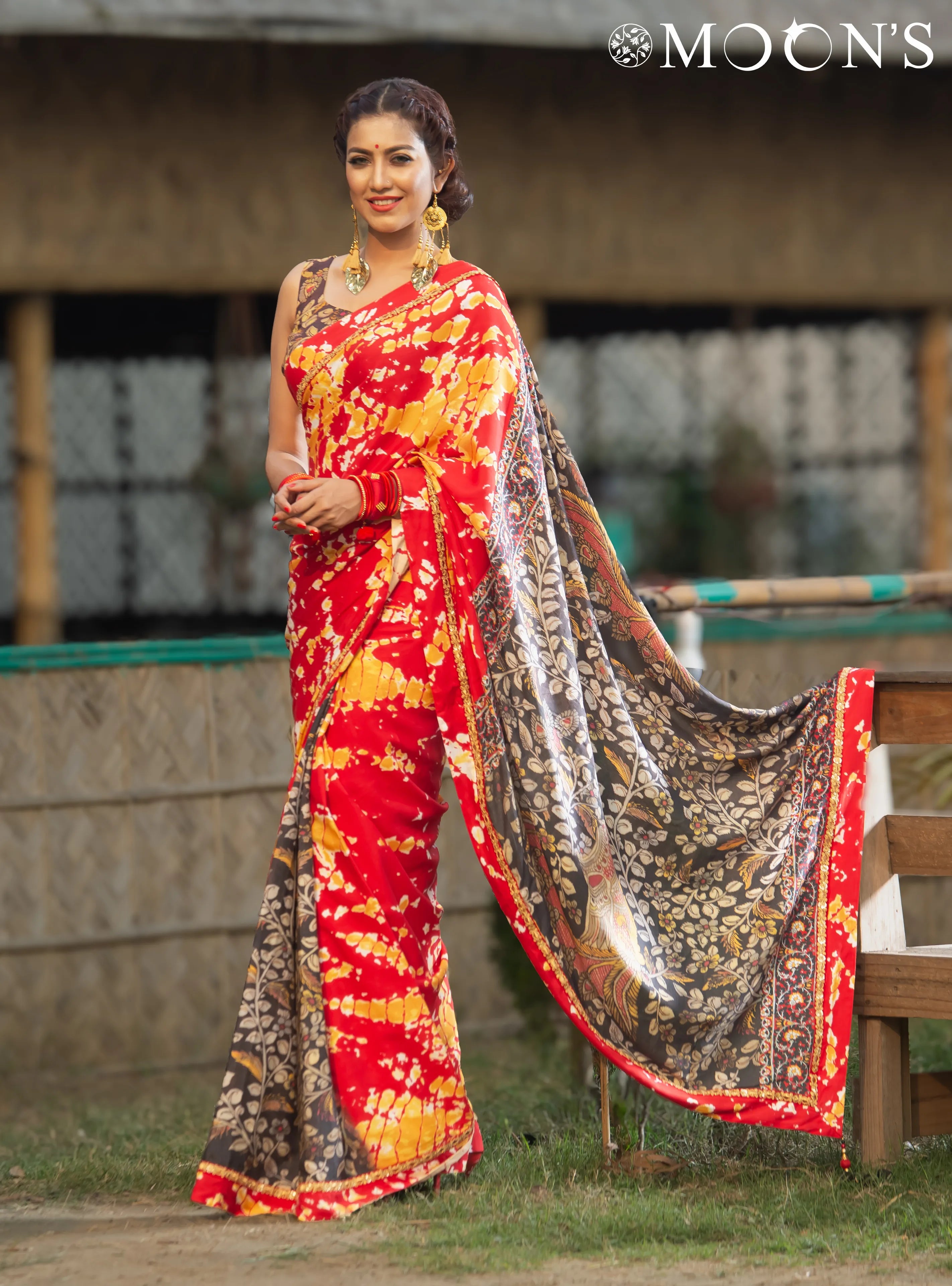 Boishakhi Red & Black Printed Silk Saree