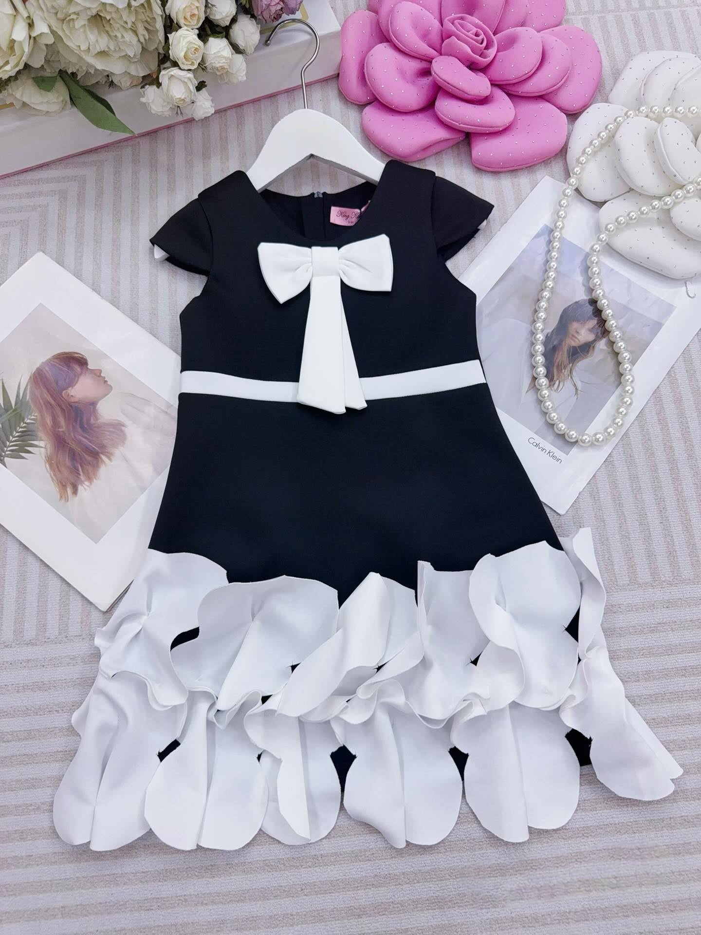 Black and White Bow Dress for Girls – Elegant Party Wear