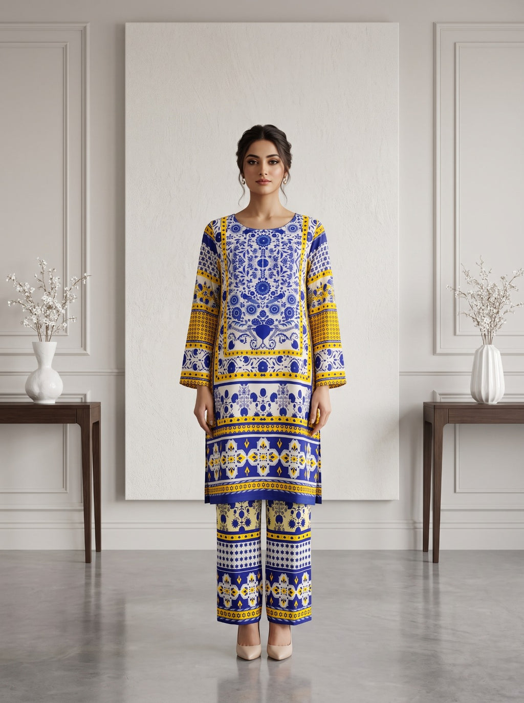 Blue & Yellow Printed Ethnic Co-Ord Set