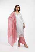 Elegant White & Blush Pink Embroidered Three piece Set for Women